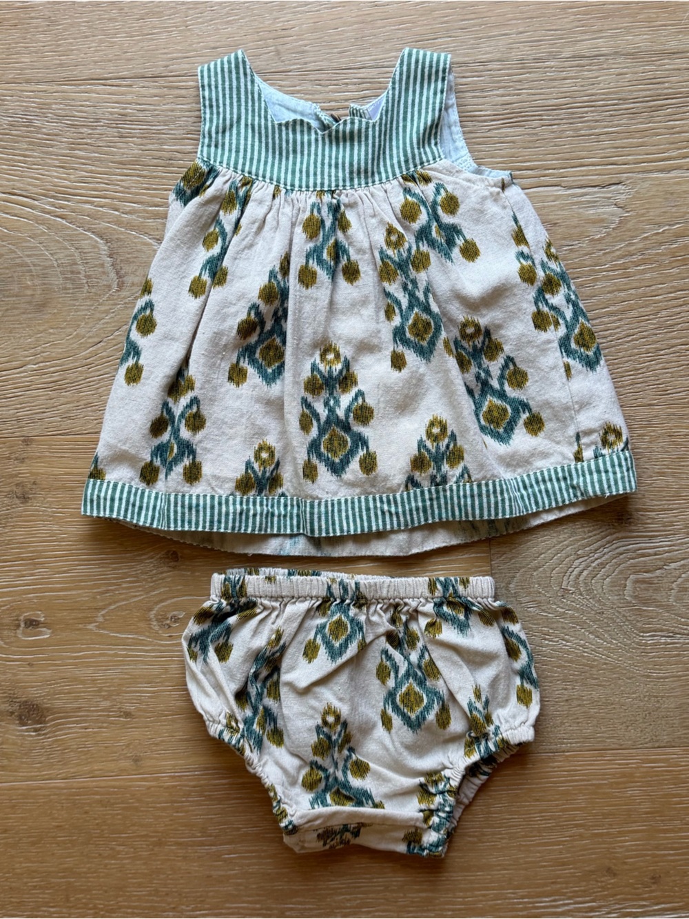 Cotton Baby Girl Green Patterned Two-Piece Dress Set